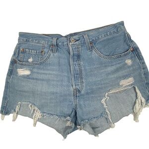 Levi's 501 Blue Distressed High-Waisted Jean Shorts Light Wash Size 31 Waist